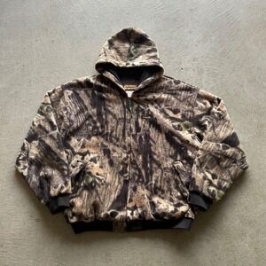 Vintage 90s Remington Camo Real Tree Jacket Size XXL Brown Full Zip Fleece